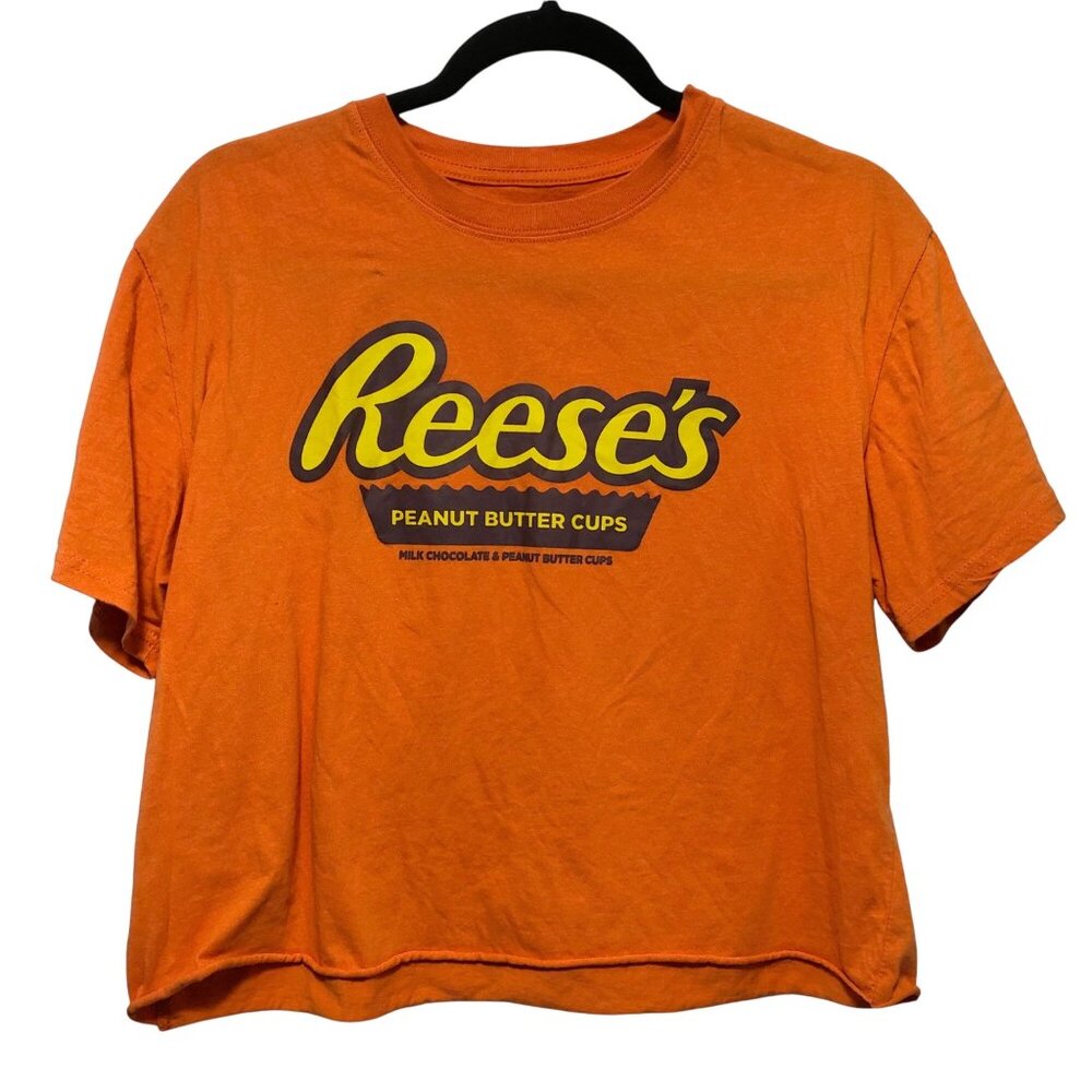 Reese's Orange Front Logo Crewneck Short Sleeve Unhem Cropped Top L